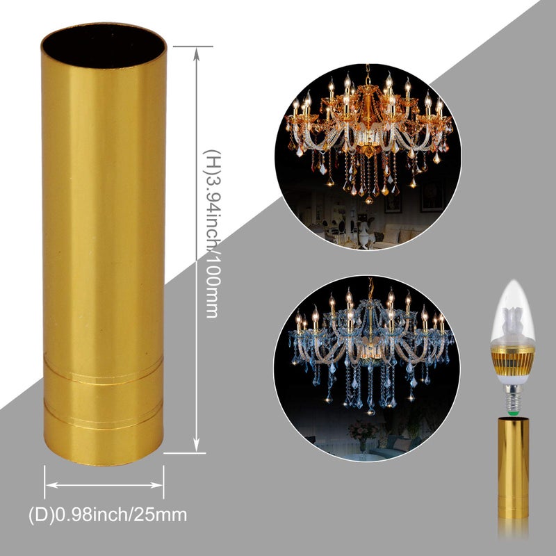 RDEXP 10cm/3.94inch Long 2.5cm/0.98inch Dia Double Line Chandelier Light Cover Sleeves Socket Candelabra Base Suitable for E14 Lamp Holder Set of 6 - Image 2
